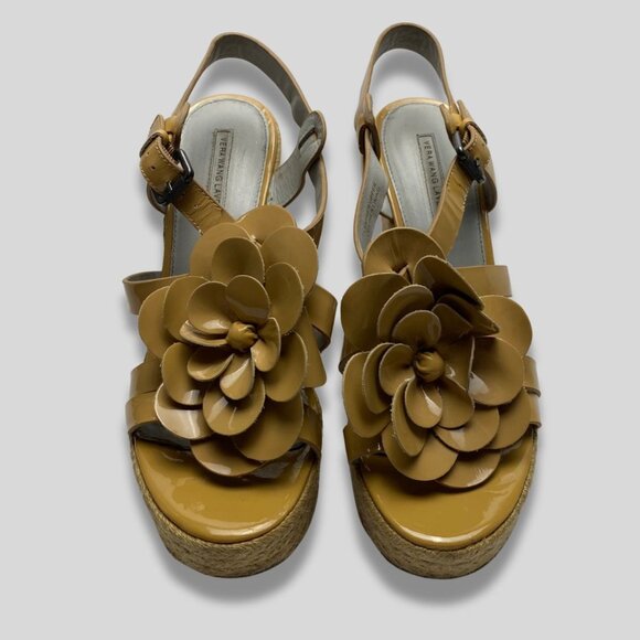 VERA WANG Beige Floral Espadrille Wedge Platform Sandals Size 9.5 - Picture 1 of 9